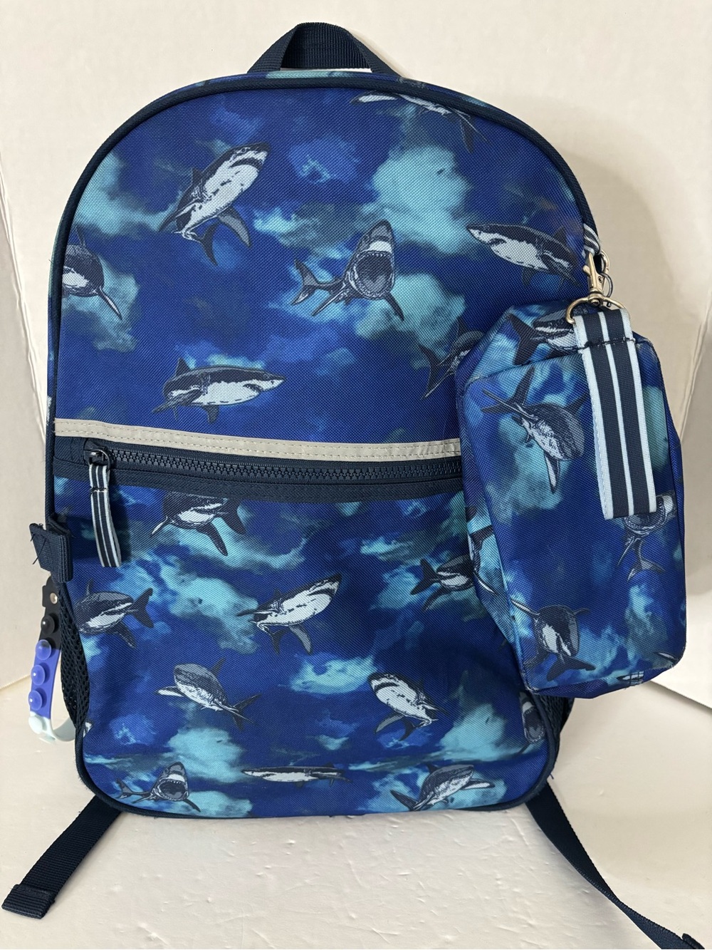 wonder nation Blue Shark Print Kids Backpack with Matching Pouch